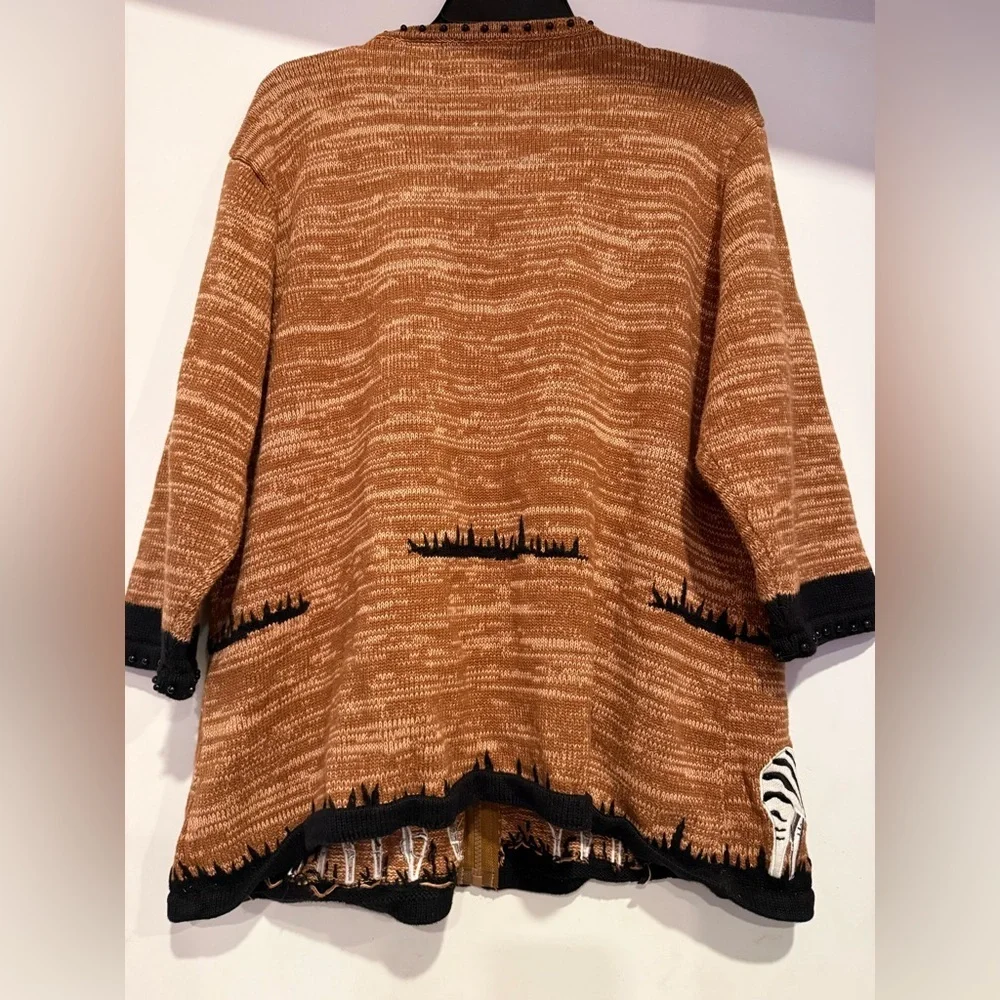 Storybook Knits "Zebra Sunset” Tan/Black/White Cardigan Sweater Size 1X - Picture 5 of 7